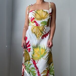 House of Harlow 1960 Linen Blend Sleeveless Tropical Print Midi Dress Large
